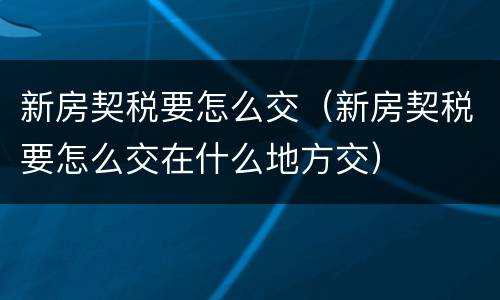 新房契税要怎么交（新房契税要怎么交在什么地方交）