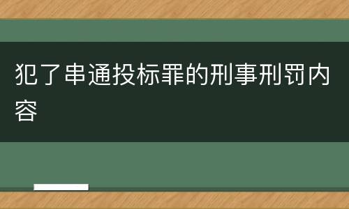 犯了串通投标罪的刑事刑罚内容