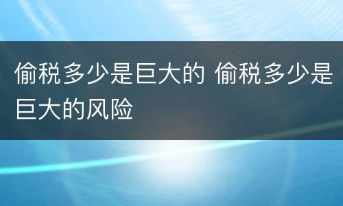 偷税多少是巨大的 偷税多少是巨大的风险