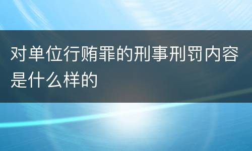 对单位行贿罪的刑事刑罚内容是什么样的
