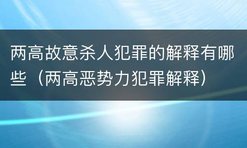两高故意杀人犯罪的解释有哪些（两高恶势力犯罪解释）