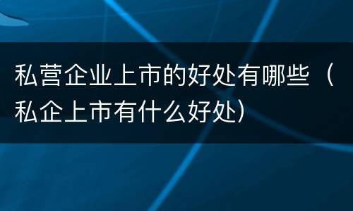 私营企业上市的好处有哪些（私企上市有什么好处）