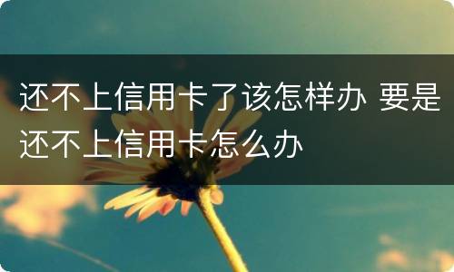 还不上信用卡了该怎样办 要是还不上信用卡怎么办