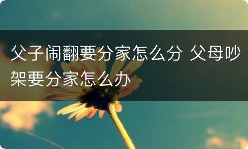 父子闹翻要分家怎么分 父母吵架要分家怎么办