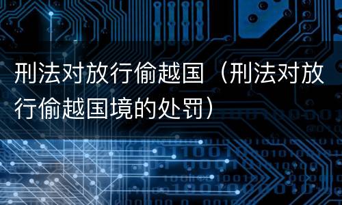 刑法对放行偷越国（刑法对放行偷越国境的处罚）