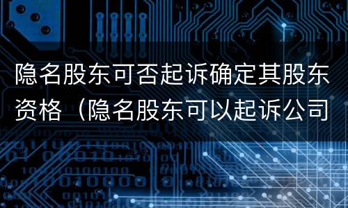 隐名股东可否起诉确定其股东资格（隐名股东可以起诉公司吗）