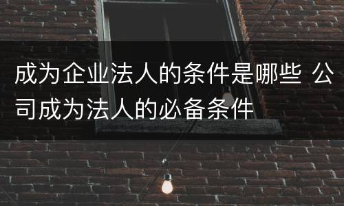 成为企业法人的条件是哪些 公司成为法人的必备条件