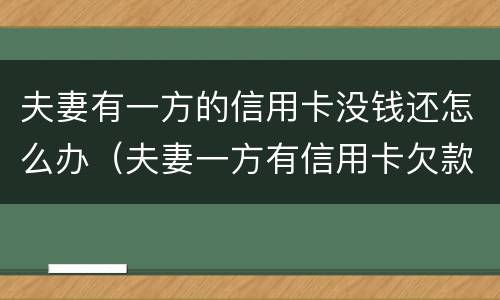 夫妻有一方的信用卡没钱还怎么办（夫妻一方有信用卡欠款,另一方能贷款吗）
