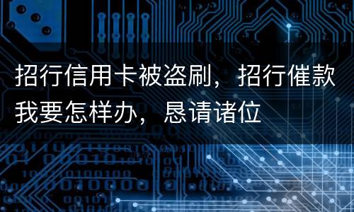 招行信用卡被盗刷，招行催款我要怎样办，恳请诸位