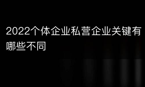 2022个体企业私营企业关键有哪些不同
