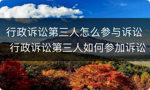 行政诉讼第三人怎么参与诉讼 行政诉讼第三人如何参加诉讼