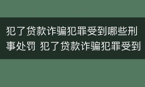 犯了贷款诈骗犯罪受到哪些刑事处罚 犯了贷款诈骗犯罪受到哪些刑事处罚呢