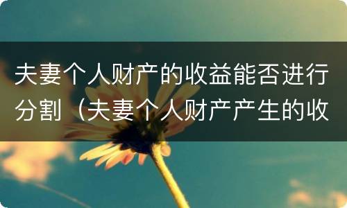 夫妻个人财产的收益能否进行分割（夫妻个人财产产生的收益）