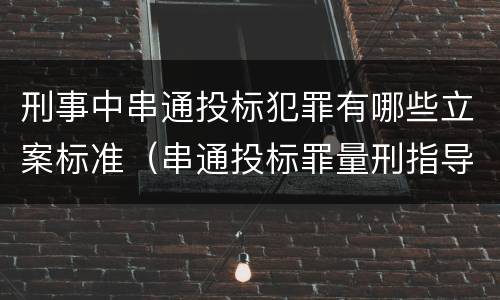 刑事中串通投标犯罪有哪些立案标准（串通投标罪量刑指导意见）