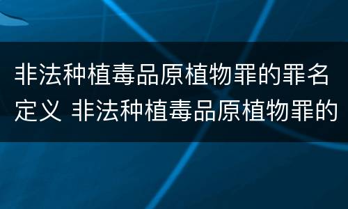 非法种植毒品原植物罪的罪名定义 非法种植毒品原植物罪的罪名定义为