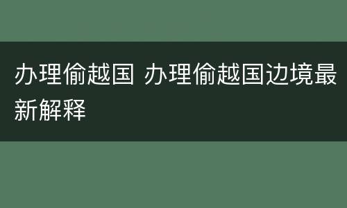 办理偷越国 办理偷越国边境最新解释