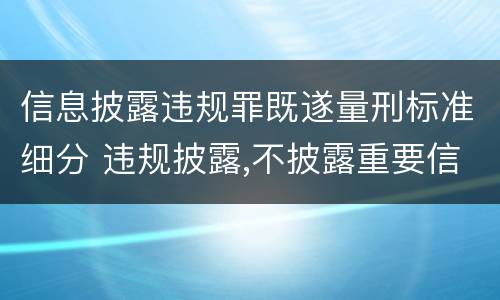 信息披露违规罪既遂量刑标准细分 违规披露,不披露重要信息罪判例