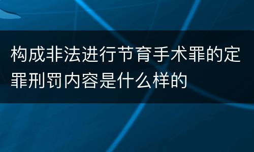 构成非法进行节育手术罪的定罪刑罚内容是什么样的