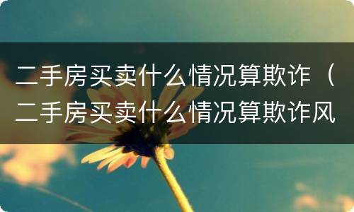 二手房买卖什么情况算欺诈（二手房买卖什么情况算欺诈风险）