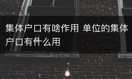 集体户口有啥作用 单位的集体户口有什么用