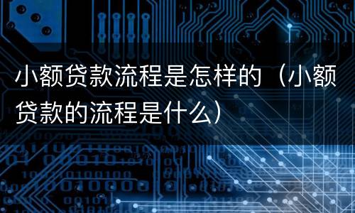 小额贷款流程是怎样的（小额贷款的流程是什么）