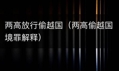 两高放行偷越国（两高偷越国境罪解释）