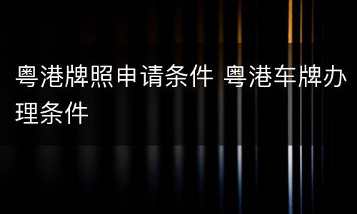 粤港牌照申请条件 粤港车牌办理条件