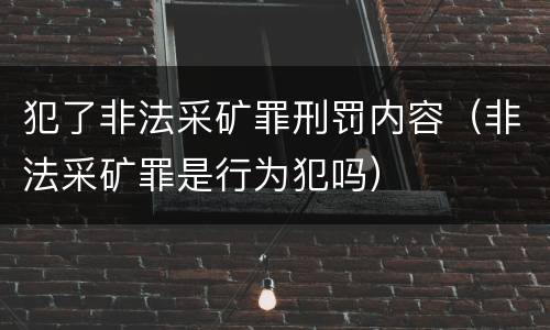 犯了非法采矿罪刑罚内容（非法采矿罪是行为犯吗）