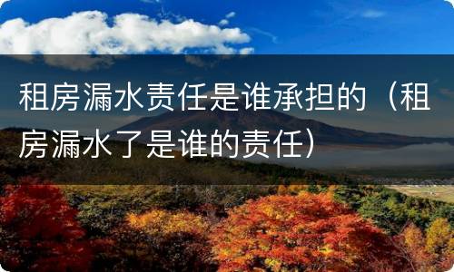 租房漏水责任是谁承担的（租房漏水了是谁的责任）
