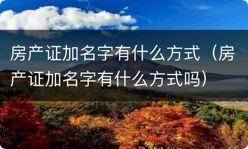 房产证加名字有什么方式（房产证加名字有什么方式吗）