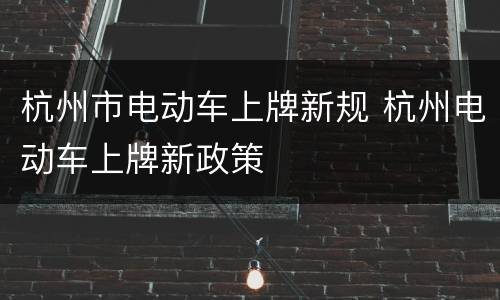 杭州市电动车上牌新规 杭州电动车上牌新政策
