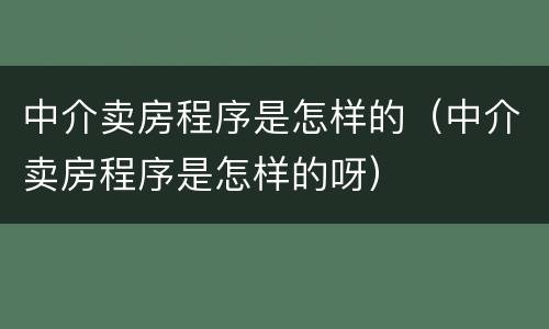 中介卖房程序是怎样的（中介卖房程序是怎样的呀）