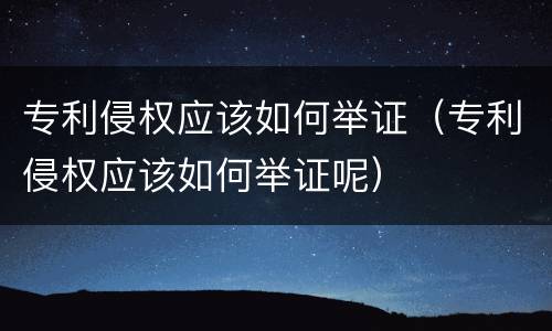 专利侵权应该如何举证（专利侵权应该如何举证呢）