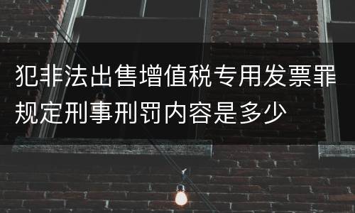 犯非法出售增值税专用发票罪规定刑事刑罚内容是多少