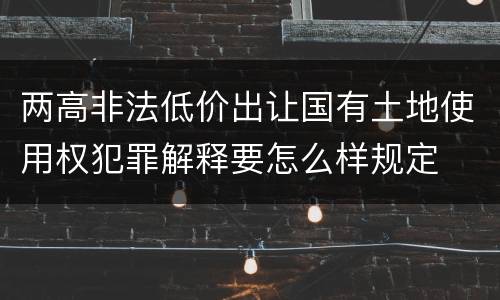 两高非法低价出让国有土地使用权犯罪解释要怎么样规定