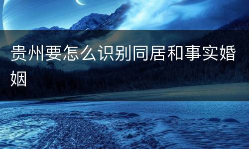 贵州要怎么识别同居和事实婚姻