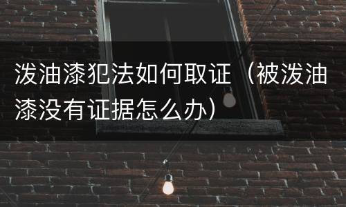 泼油漆犯法如何取证（被泼油漆没有证据怎么办）