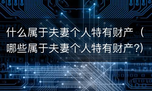 什么属于夫妻个人特有财产（哪些属于夫妻个人特有财产?）