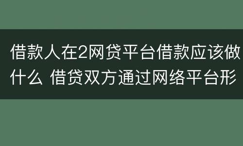 借款人在2网贷平台借款应该做什么 借贷双方通过网络平台形成借贷关系