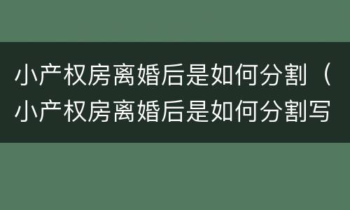 小产权房离婚后是如何分割（小产权房离婚后是如何分割写协议）