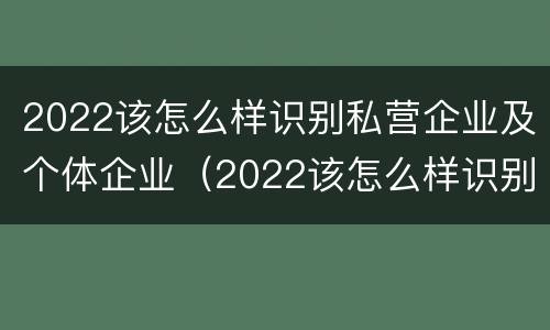 2022该怎么样识别私营企业及个体企业（2022该怎么样识别私营企业及个体企业呢）