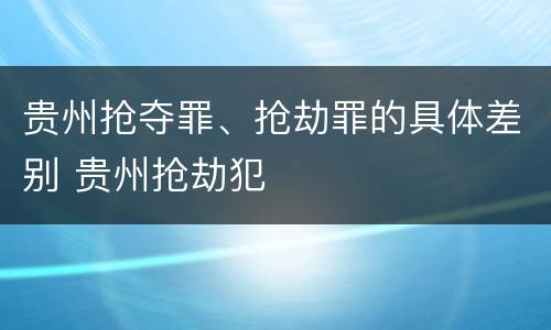 贵州抢夺罪、抢劫罪的具体差别 贵州抢劫犯