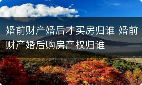 婚前财产婚后才买房归谁 婚前财产婚后购房产权归谁
