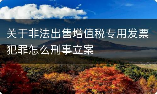 关于非法出售增值税专用发票犯罪怎么刑事立案