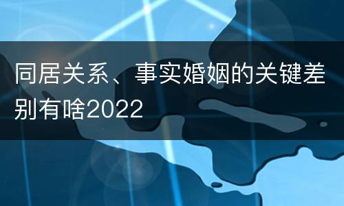 同居关系、事实婚姻的关键差别有啥2022