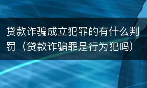 贷款诈骗成立犯罪的有什么判罚（贷款诈骗罪是行为犯吗）