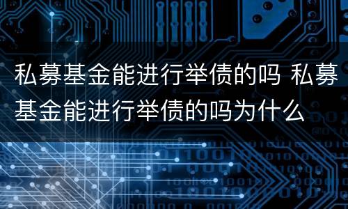 私募基金能进行举债的吗 私募基金能进行举债的吗为什么