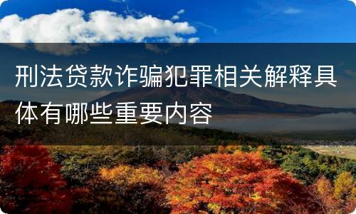 刑法贷款诈骗犯罪相关解释具体有哪些重要内容