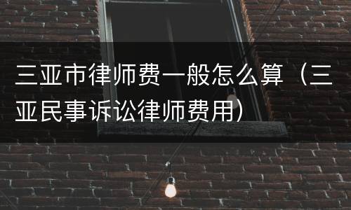 三亚市律师费一般怎么算（三亚民事诉讼律师费用）
