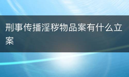 刑事传播淫秽物品案有什么立案